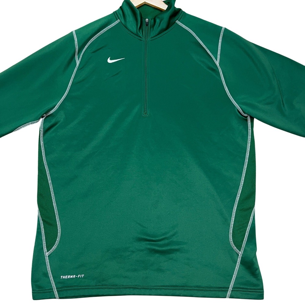 Nike Pullover Mens XL Green Long Sleeve 1/4 Zip Fleece Therma-FIT Swoosh‎ STAIN